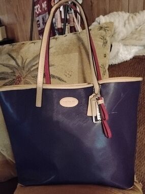 Coach Purple Large Tote with Beige Trim